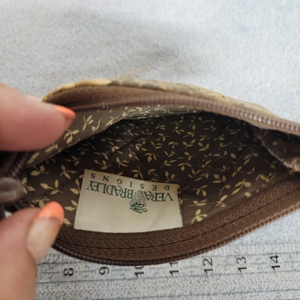 Vera Bradley Vintage Quilted Retired Java Coin Purse Brown Tan Floral‎ Zip Pouch